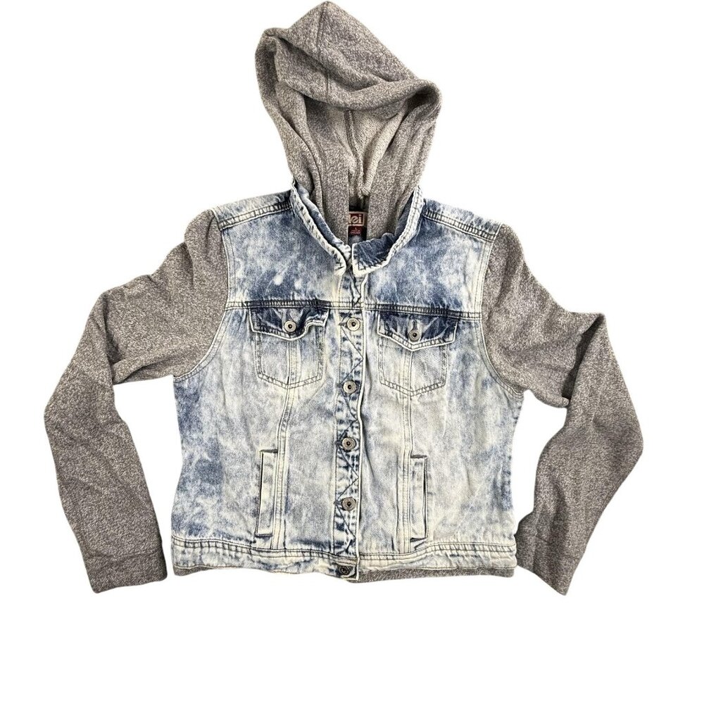 L.e.i. Denim Jean Jacket Girls Large Blue Acid Wash Hoodie Gray Sleeves Junior